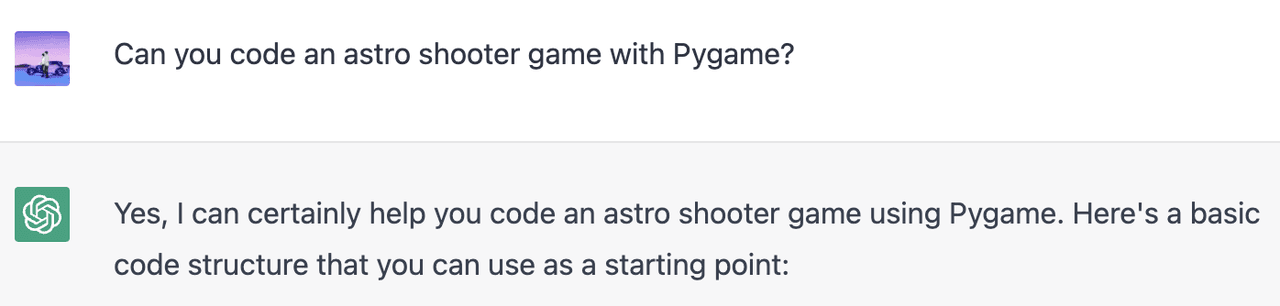 让ChatGPT用Pygame开发一个Astro Shooter游戏
