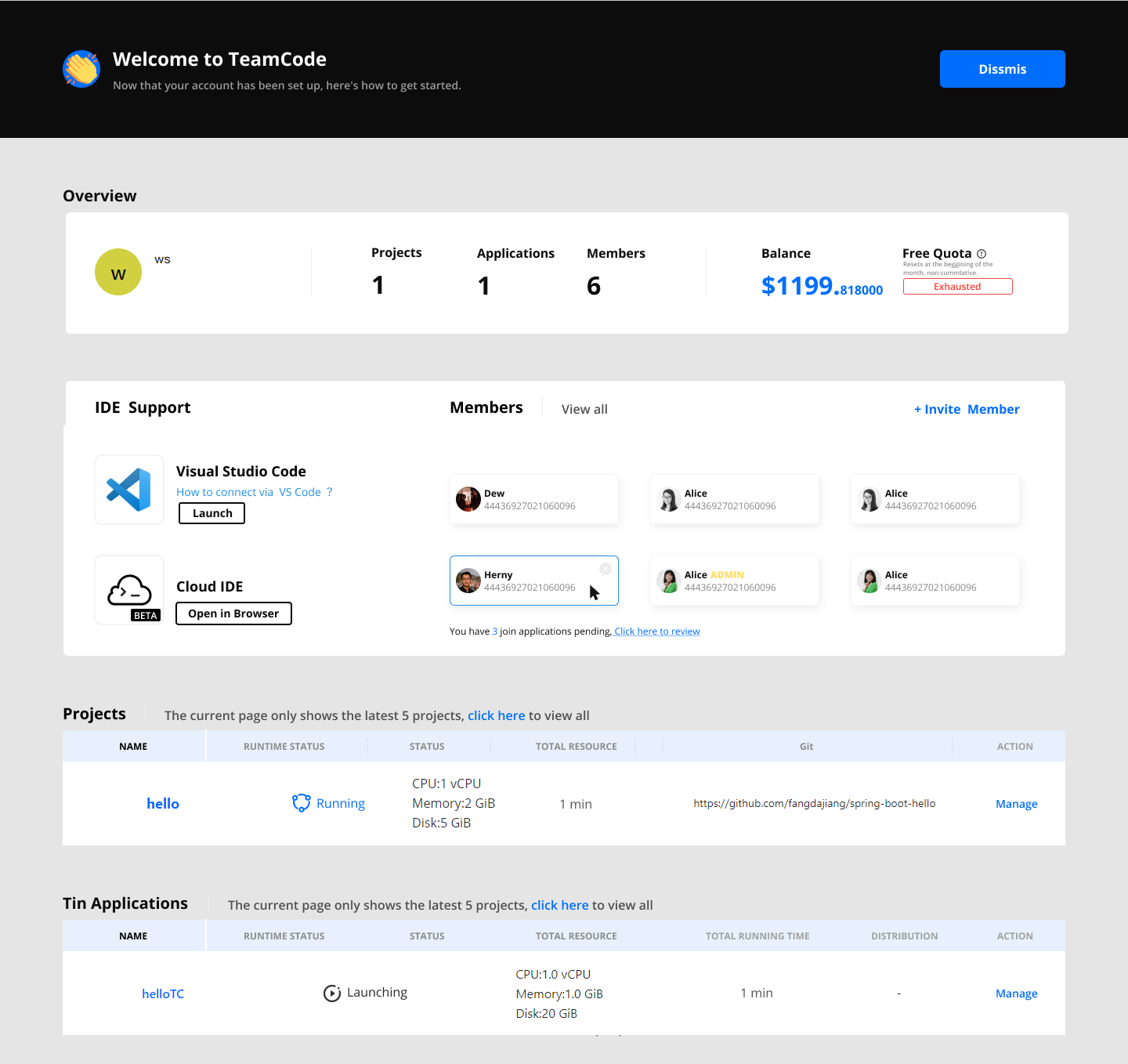 TeamCode dashboard