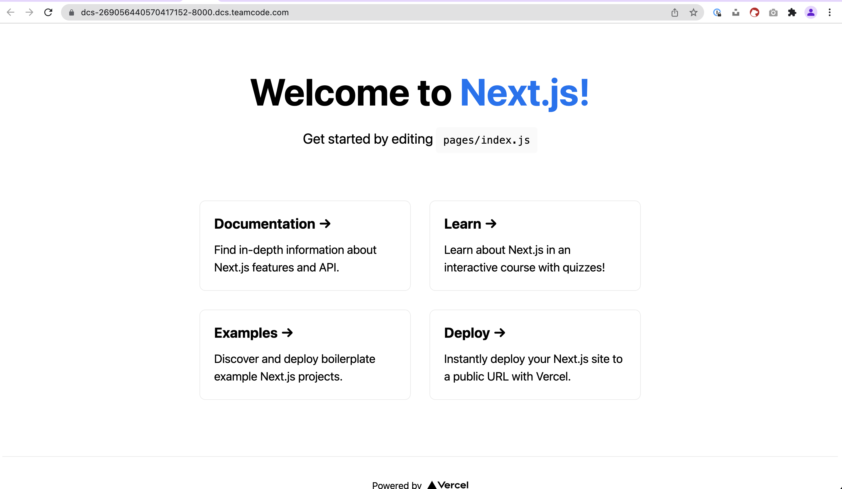 Welcome page of Next.js 